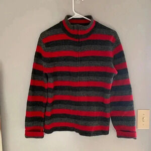 Woman’s Talbots Black & Red Striped 100% Wool Long Sleeve Zip Up Jacket Size S